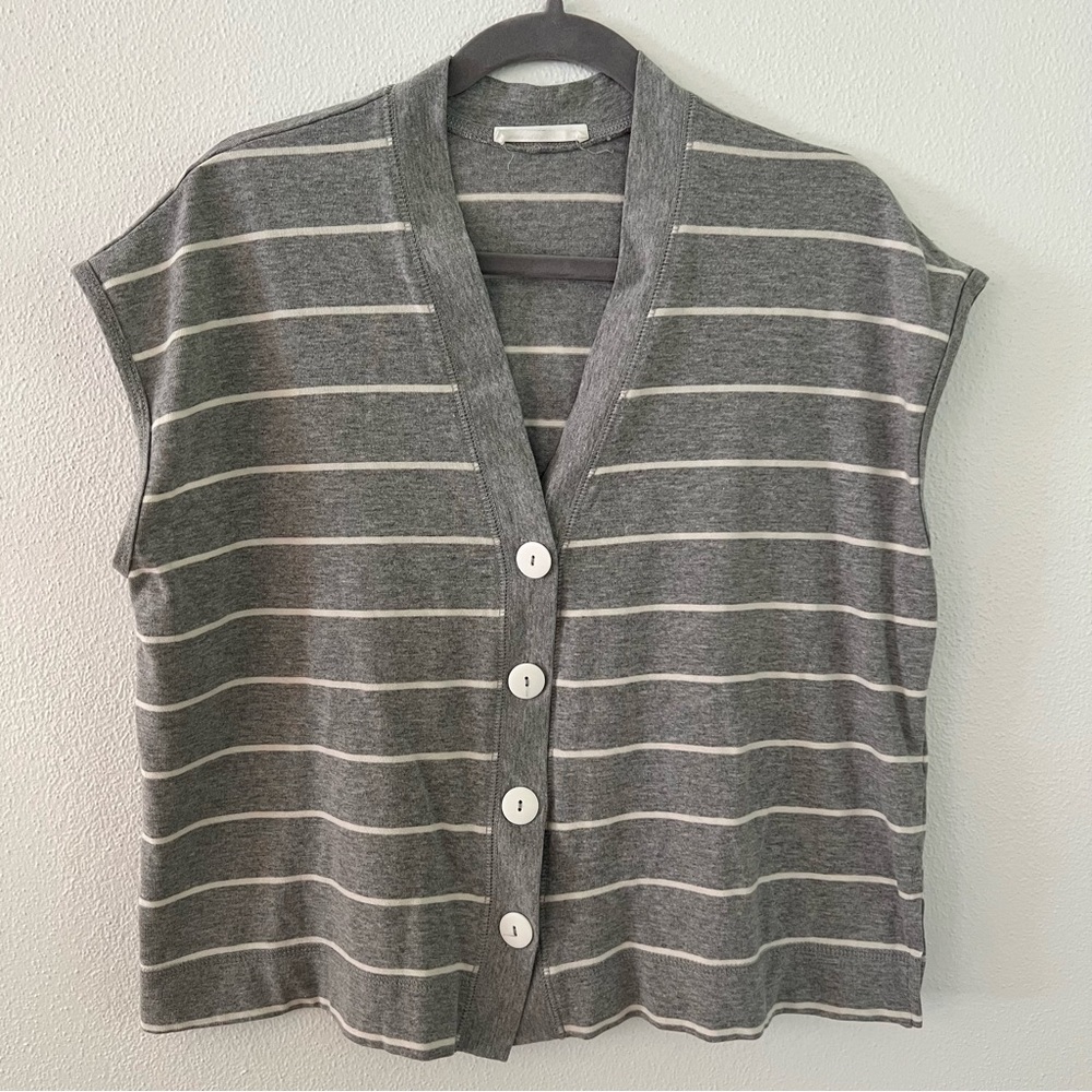Gray Striped Button-Up Women's Top